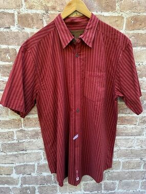 Vtg Margaritaville XL Red cotton Striped Short-Sleeve Button polo camp Shirt